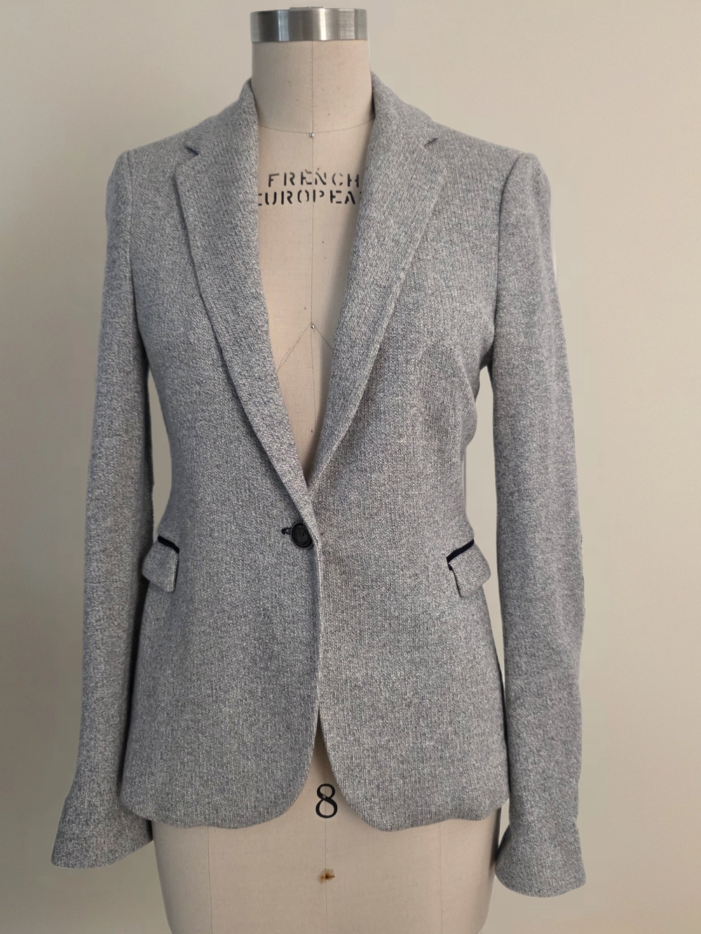 Zara Light Gray Single-Button Tailored Blazer
